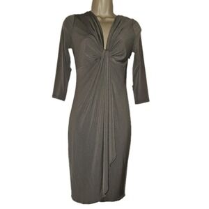 NWT‎ Boston Proper Gray Sheath 3/4 Sleeve Dress Drape Front Size 2 Stretchy
